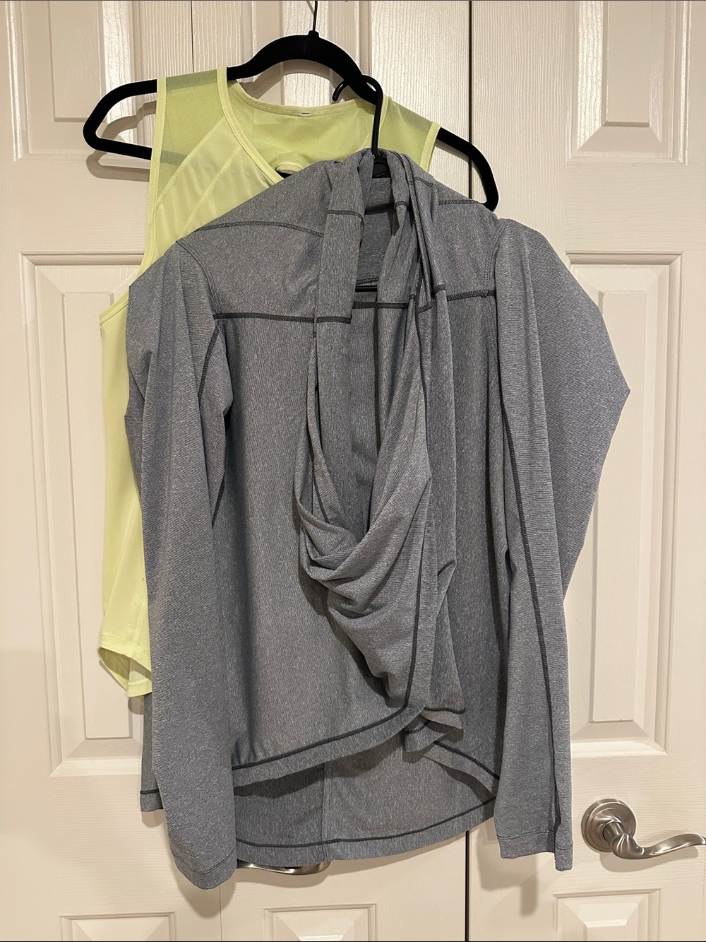 Lululemon neon tank top and Zyia Gerey active shawl